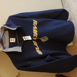 Old Navy men's pullover fleece, new with tags, navy blue with gold and white tri